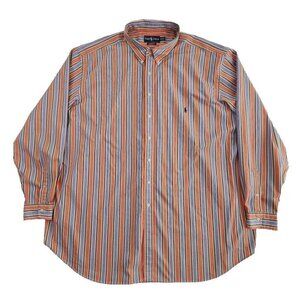 Polo Ralph Lauren Classic Fit Button‎ Down Shirt Men's 4XLT Orange Blue Stripe